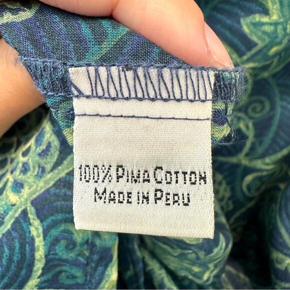 PERUVIAN CONNECTION Teal Floral Pima Cotton Shirt Button Down Top | Size Medium - Picture 6 of 7